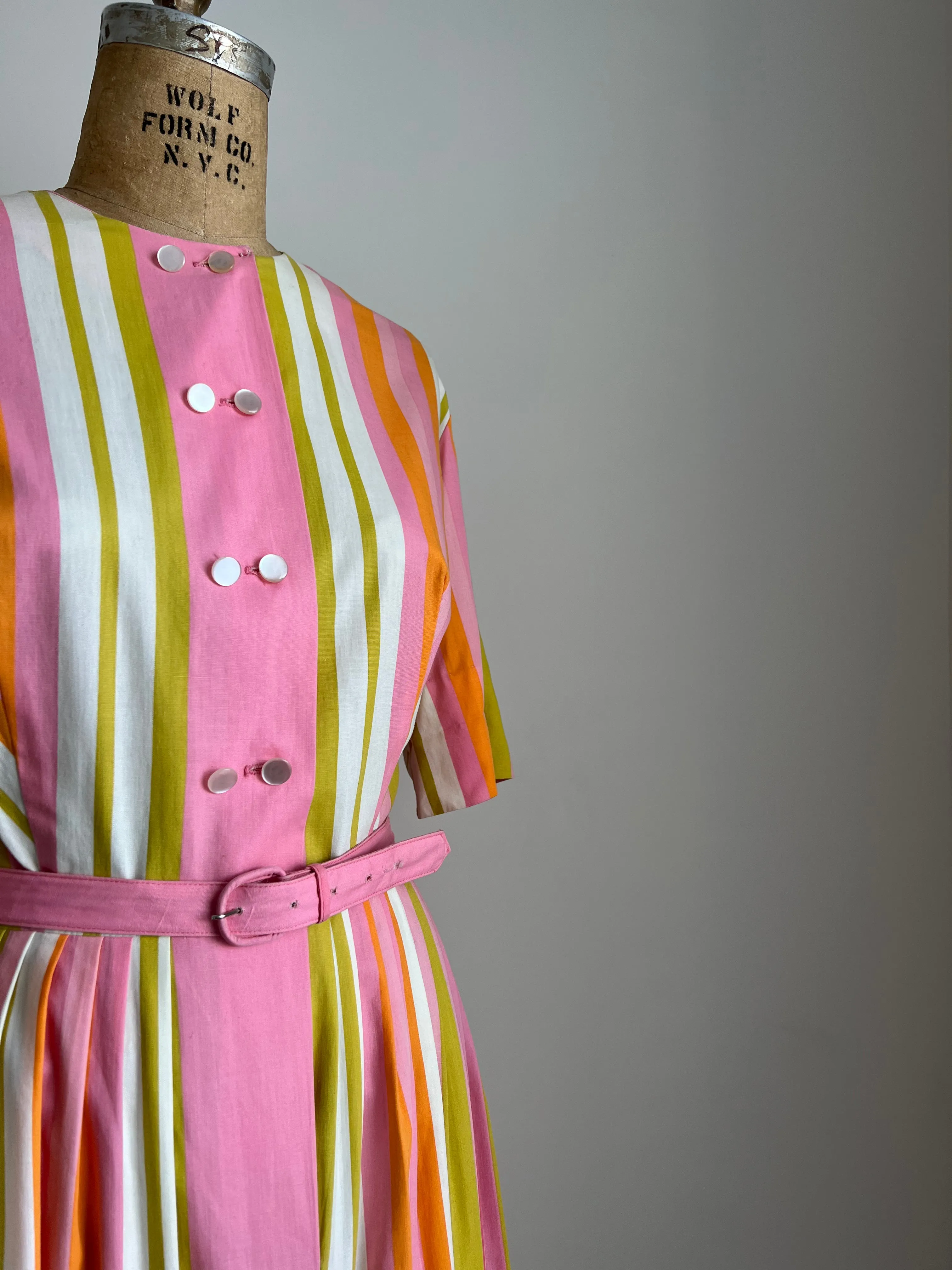 1950s Candy Striped Pink Midi Dress L/XL