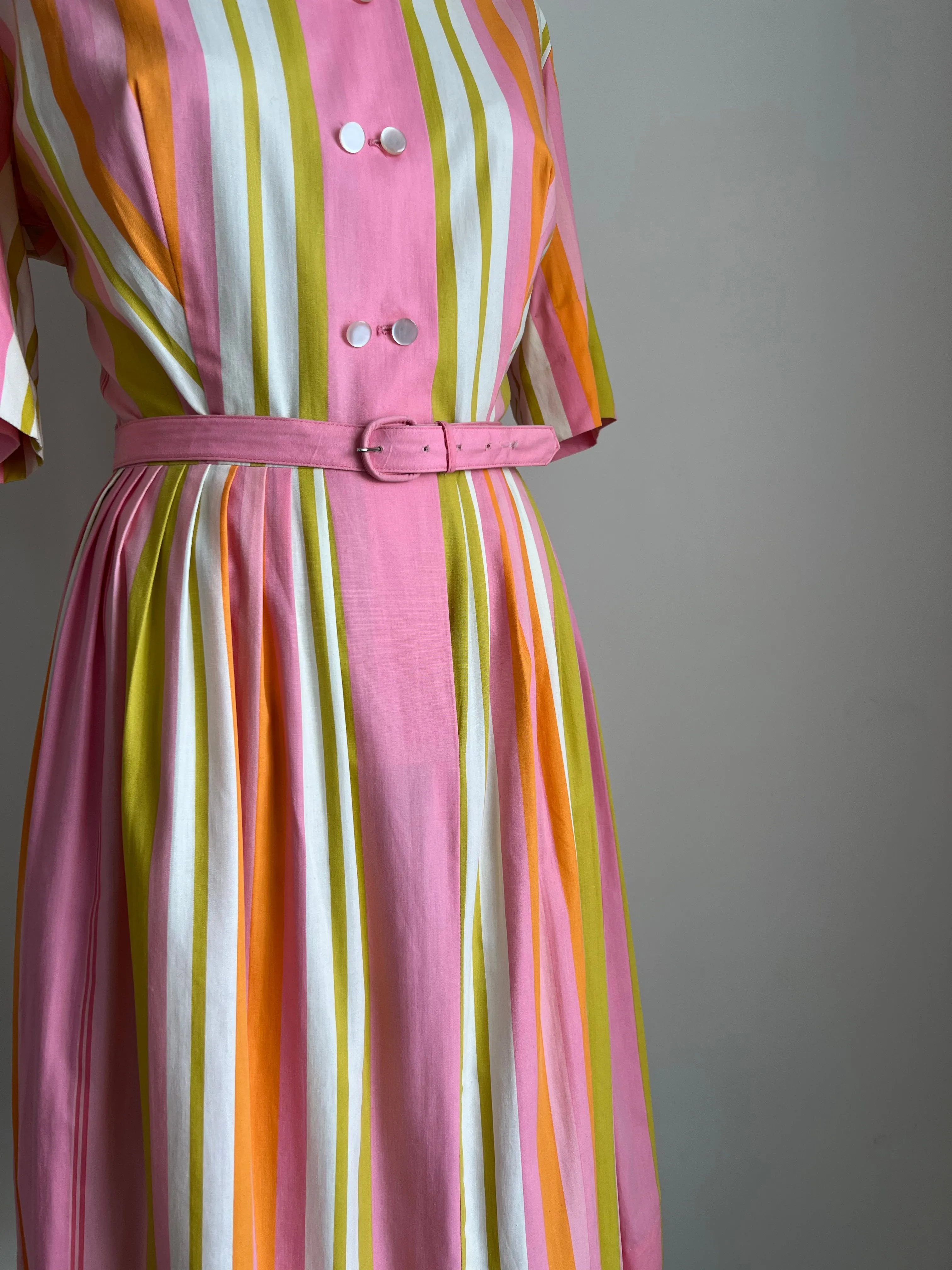 1950s Candy Striped Pink Midi Dress L/XL