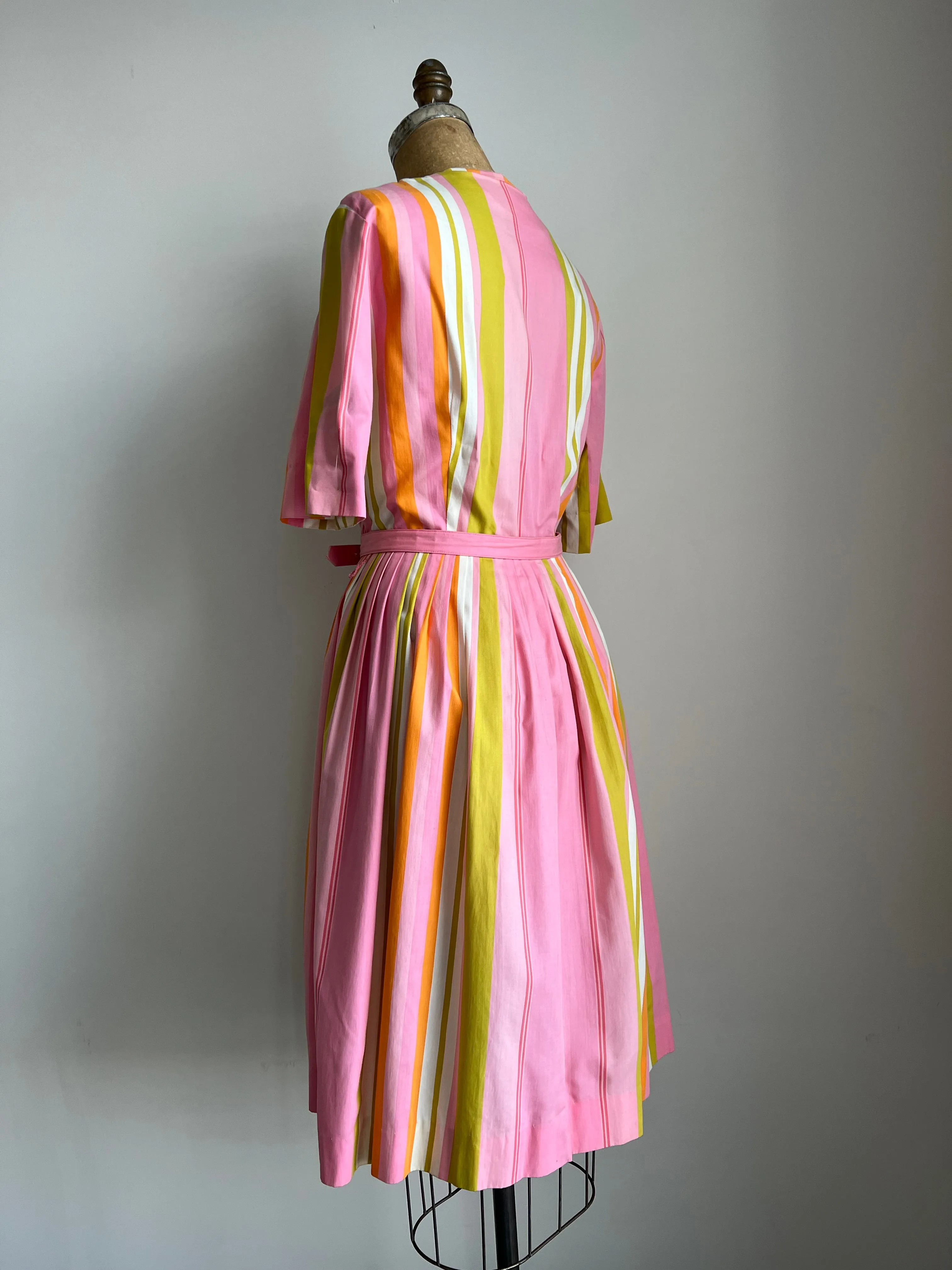 1950s Candy Striped Pink Midi Dress L/XL