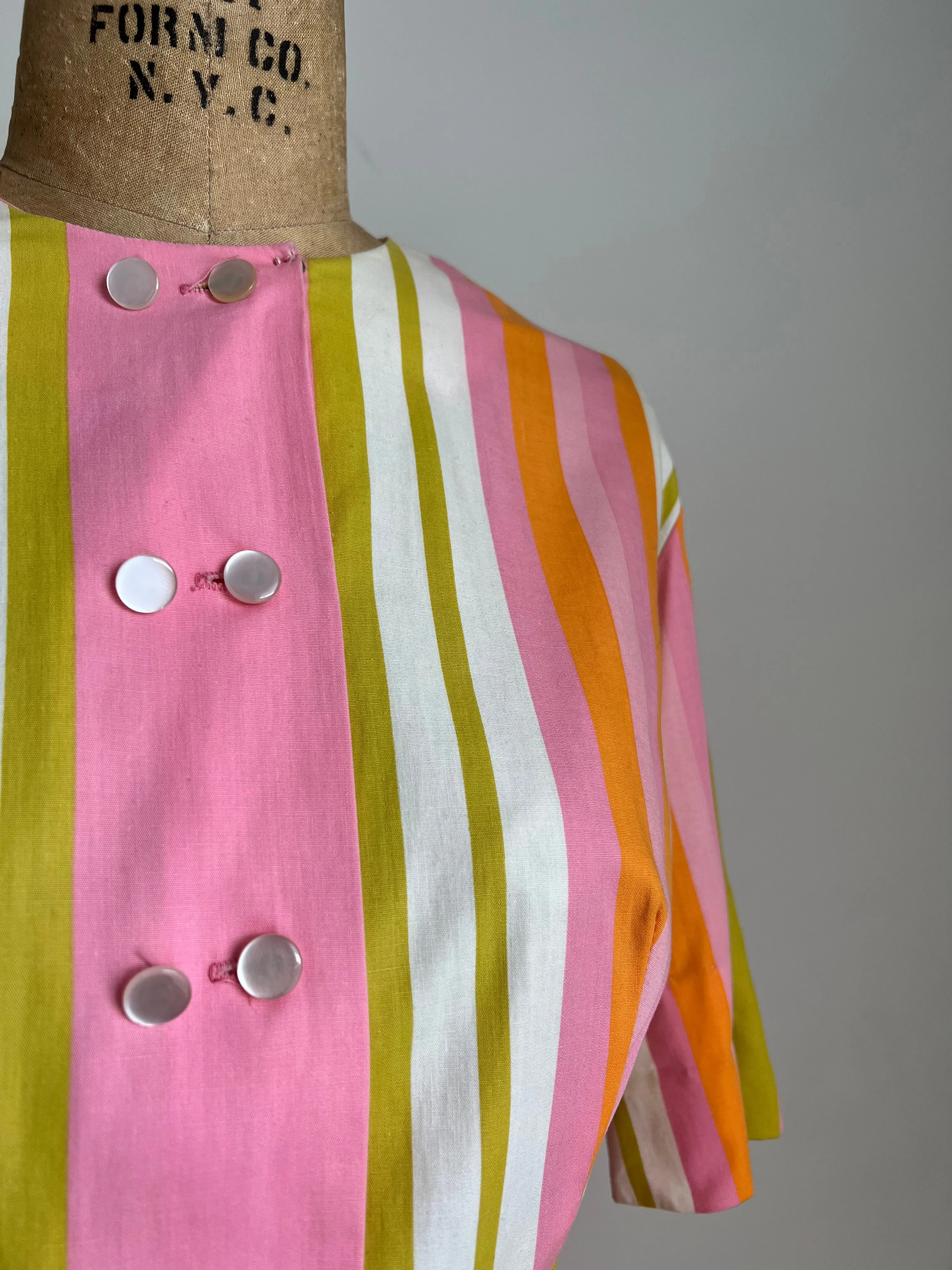 1950s Candy Striped Pink Midi Dress L/XL