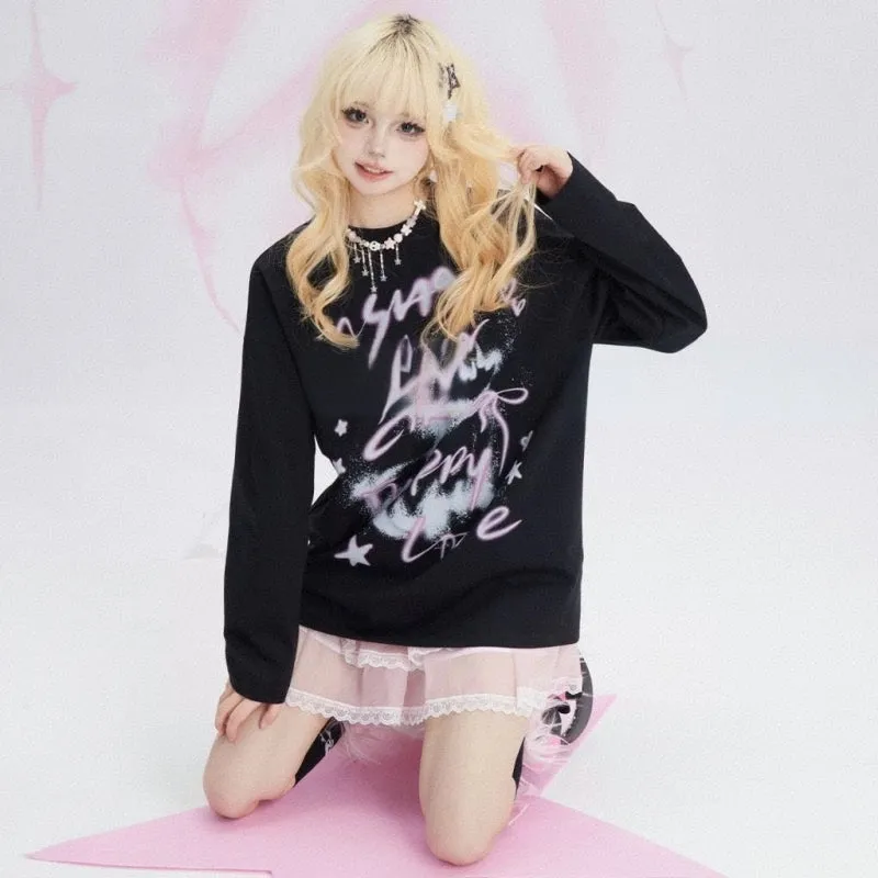 American Sweet Cool Style Letter Print Pullover Sweatshirt