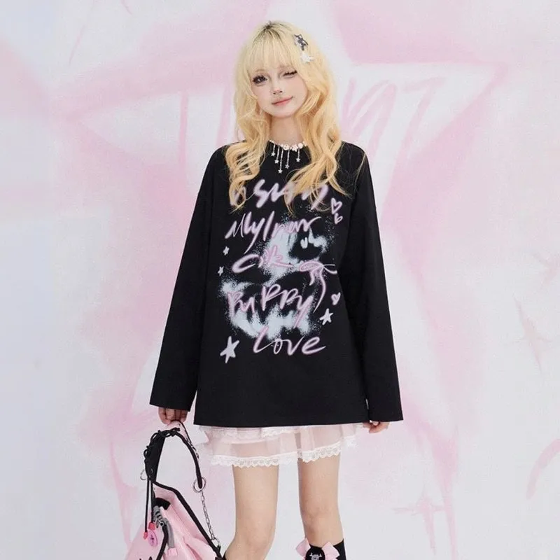 American Sweet Cool Style Letter Print Pullover Sweatshirt