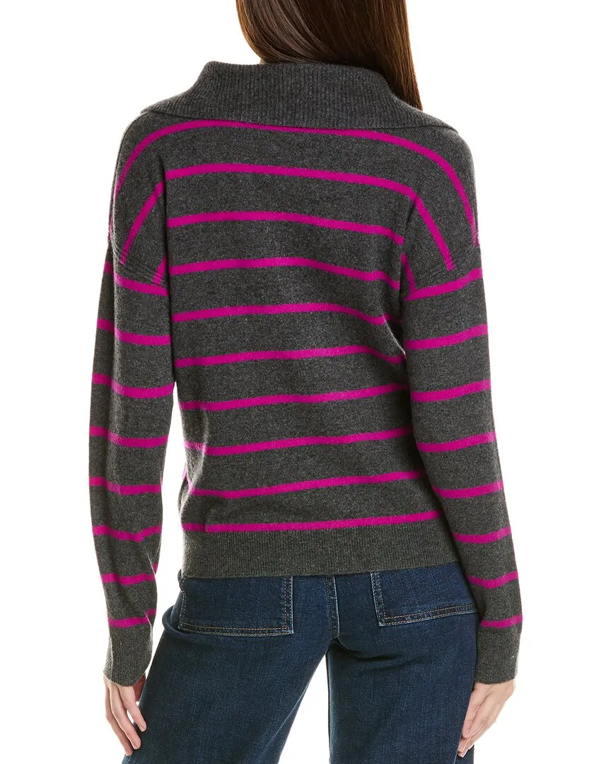 Amicale Cashmere Striped 1/4-Zip Cashmere Pullover