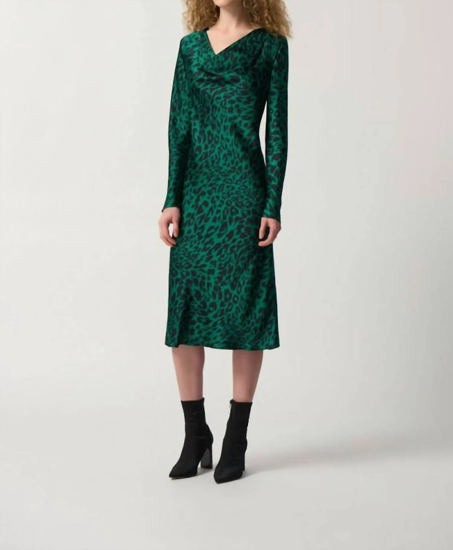 Animal Print Cowl Neck Midi Dress