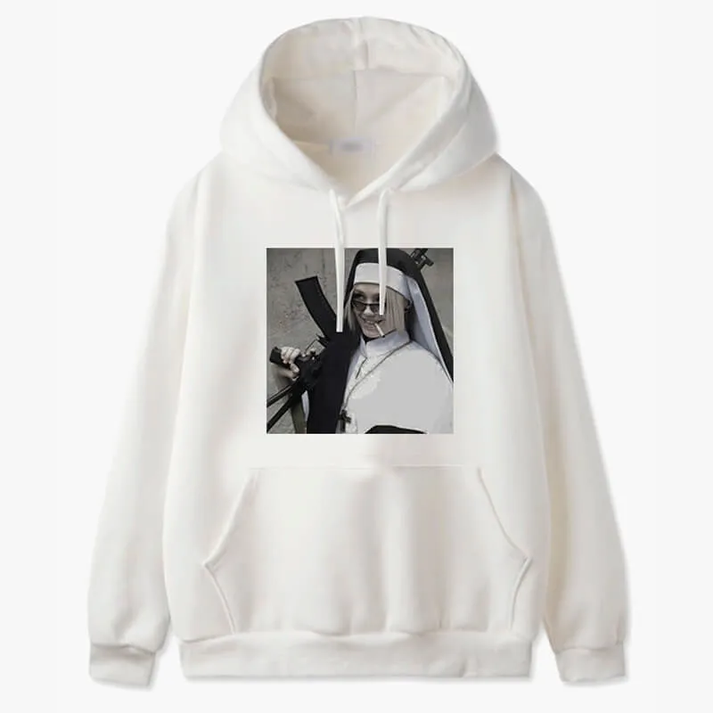 Bad Girl Aesthetic Hoodie Nun with AK 47 Rifle