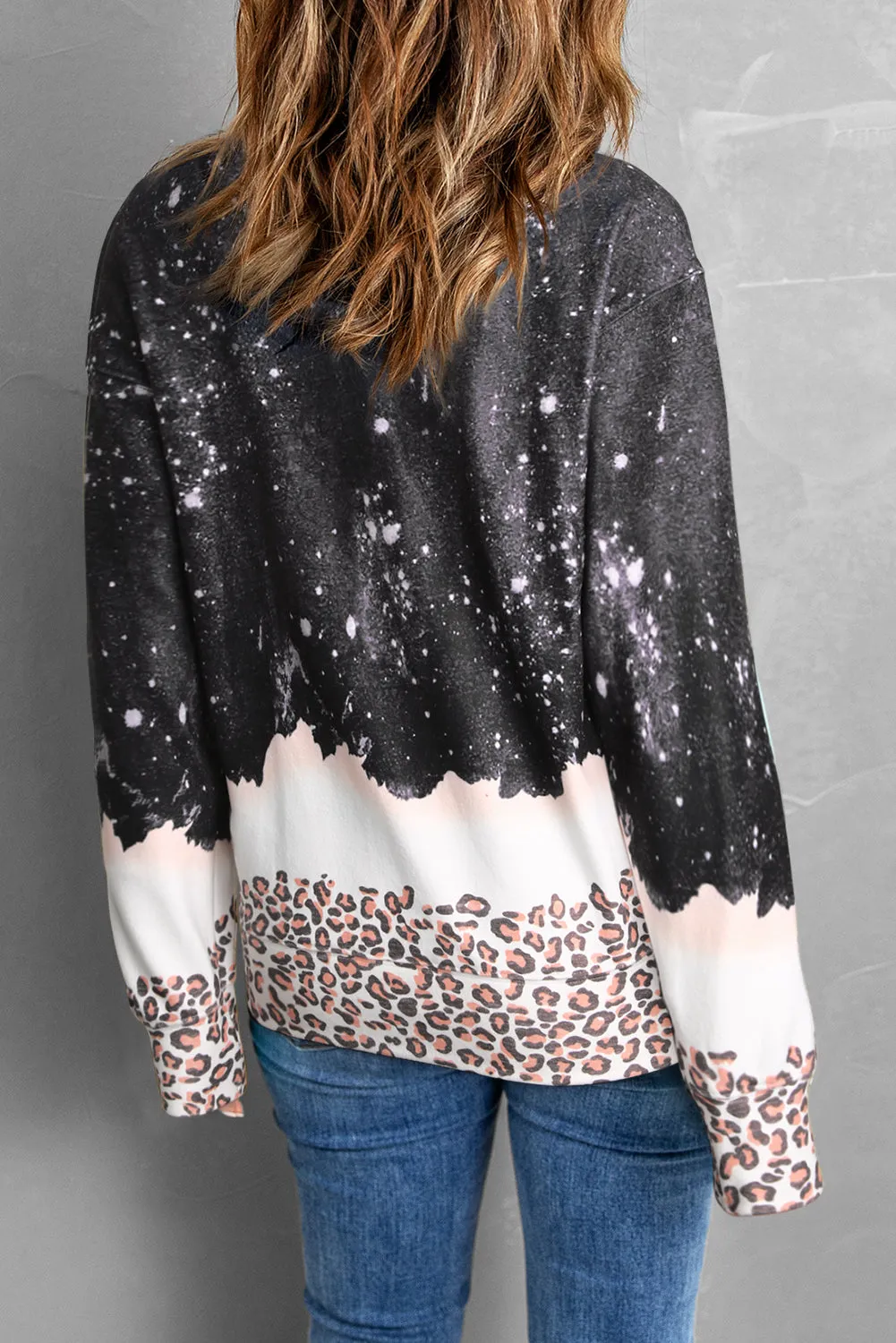 Black MAMA Bleached Leopard Trim Pullover Sweatshirt
