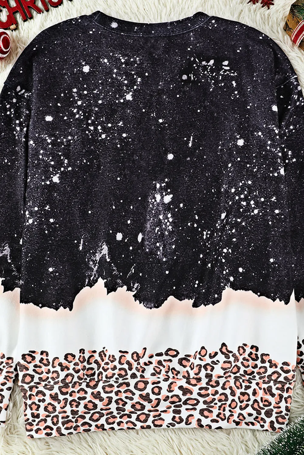 Black MAMA Bleached Leopard Trim Pullover Sweatshirt