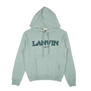 Bluish Grey Cotton Curb Logo Hoodie