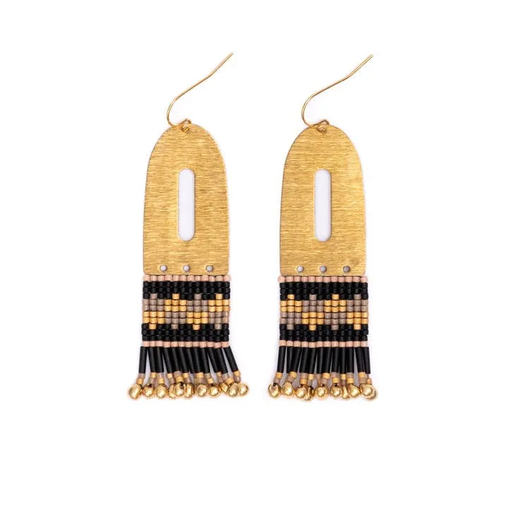 Color Block Beaded Earrings Black