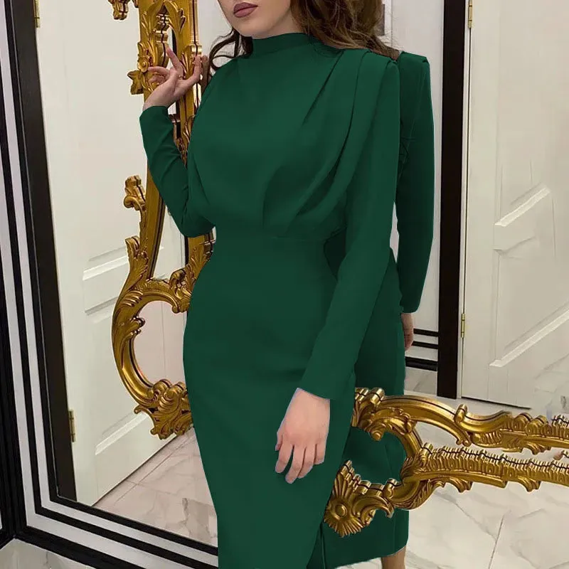 Elegant Office Lady Maxi Dresses For Women Long Sleeve