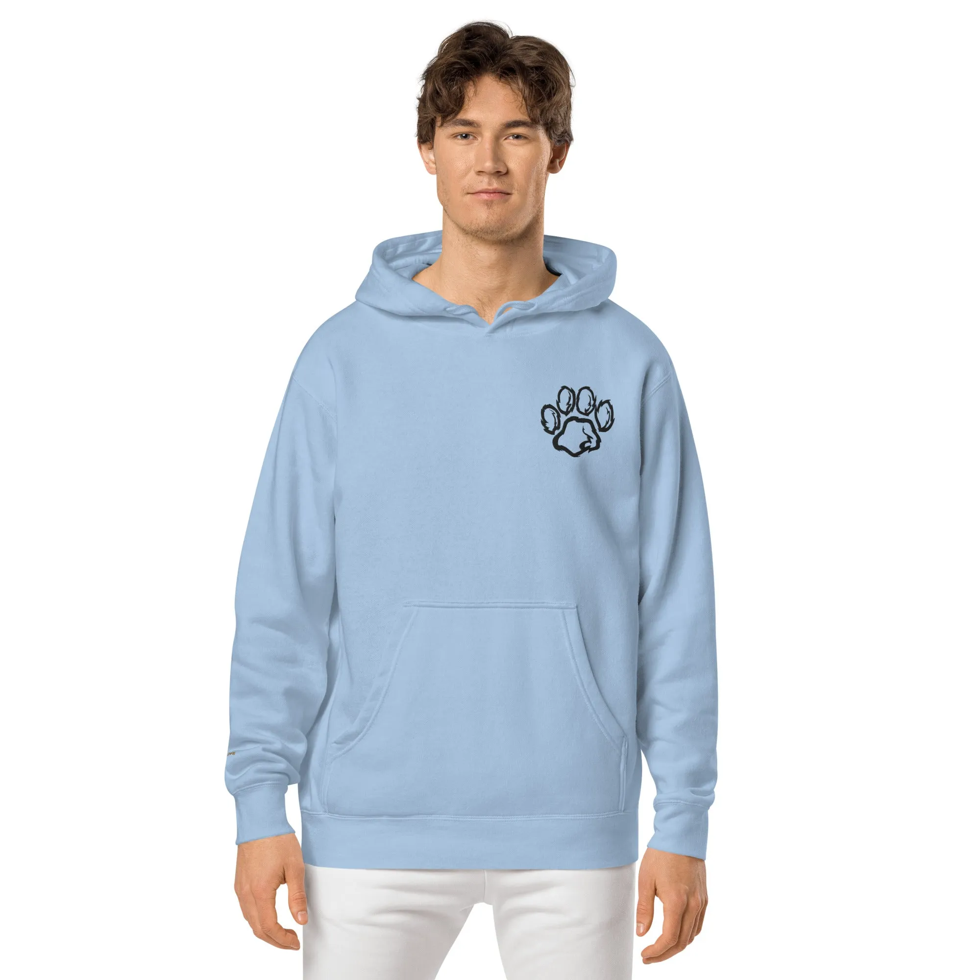 Embroidered Pet Paw Design Unisex Pigment-Dyed Hoodie