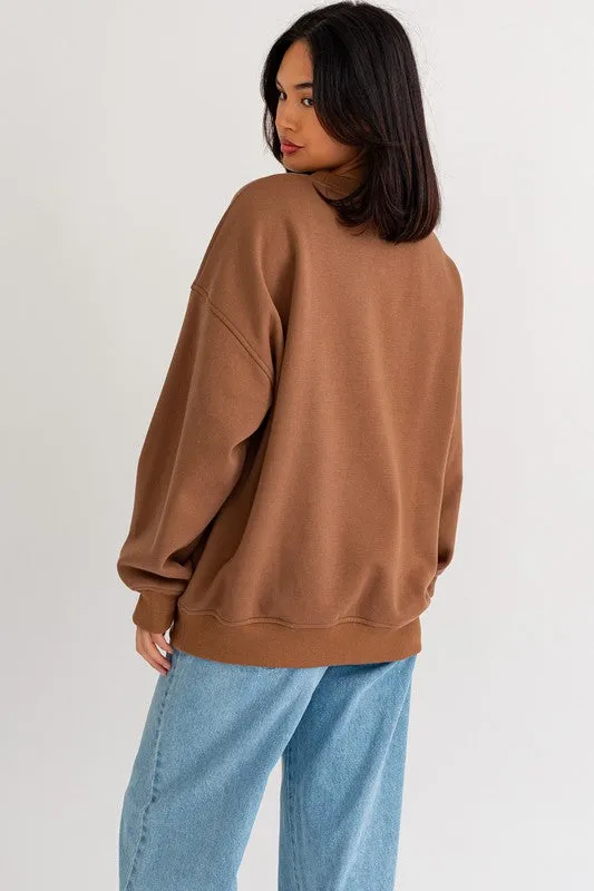 Fun Cute Letter Embroidery "Good Vibes Only" Oversized Sweatshirt