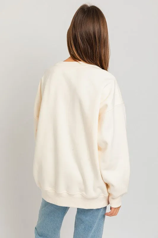 Fun Cute Letter Embroidery "Good Vibes Only" Oversized Sweatshirt