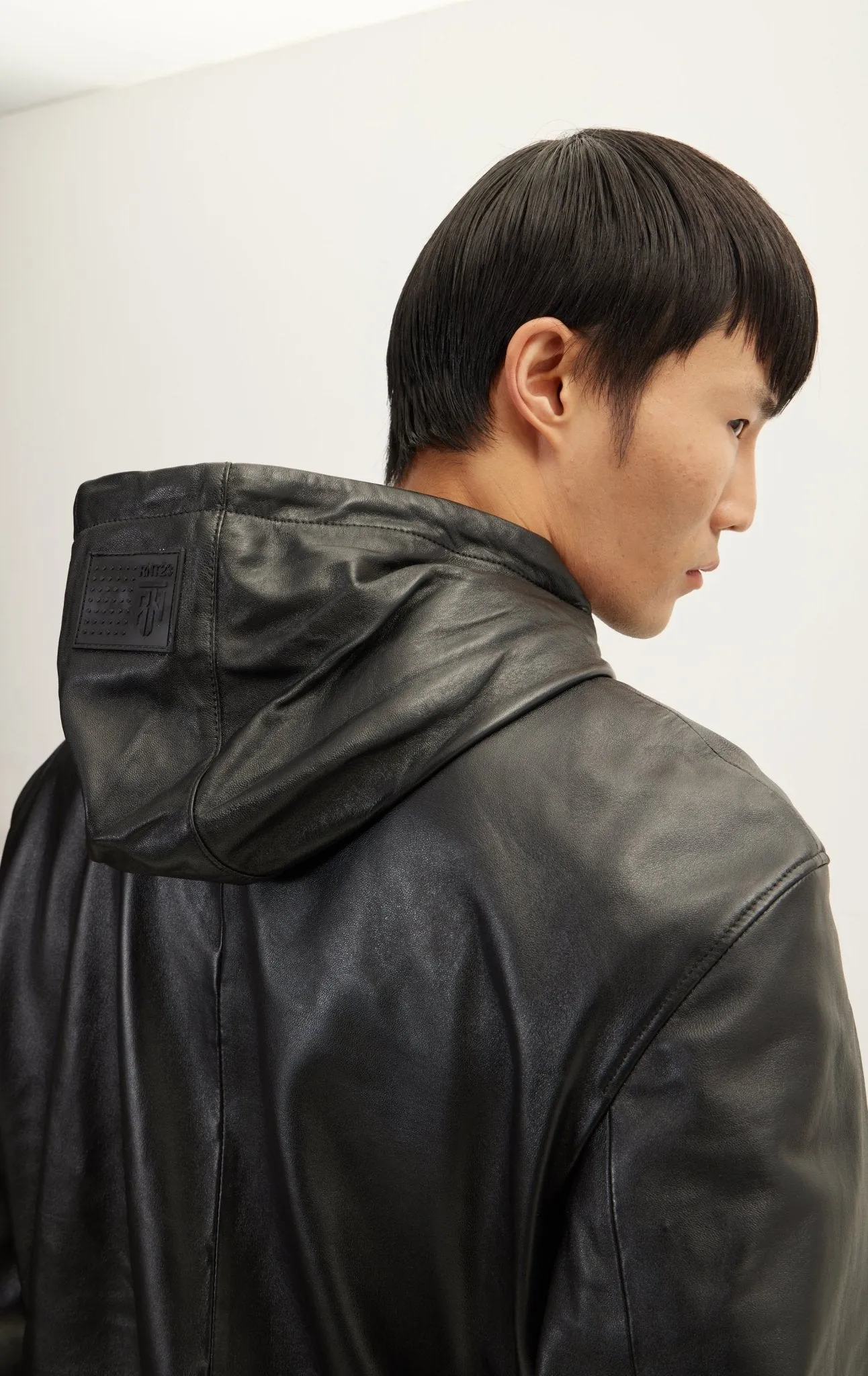 Genuine Leather Hooded Sweatshirt - Black