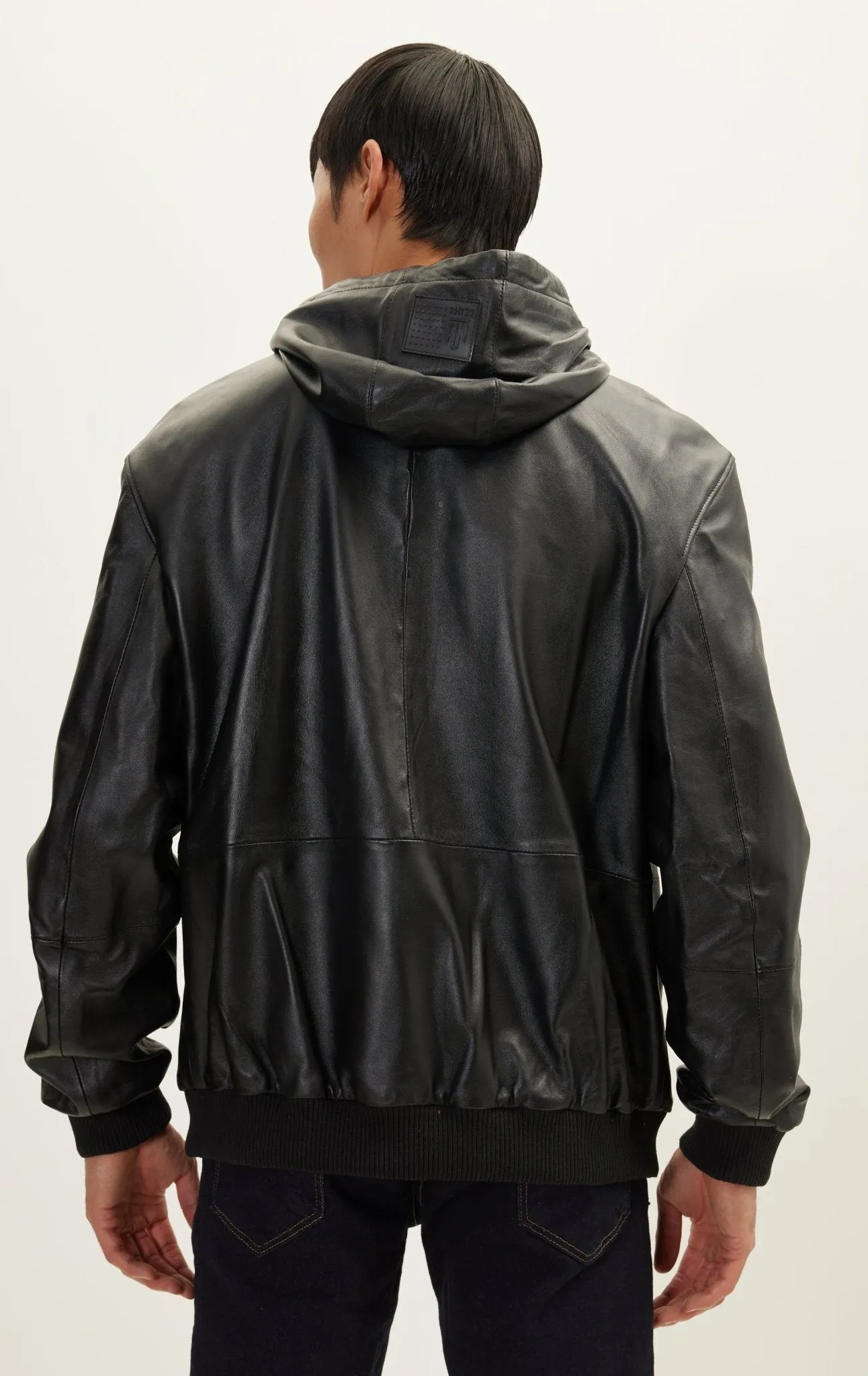 Genuine Leather Hooded Sweatshirt - Black