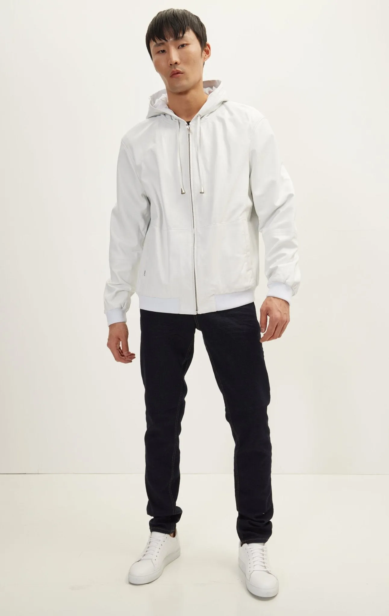 Genuine Leather Hooded Sweatshirt - Ecru