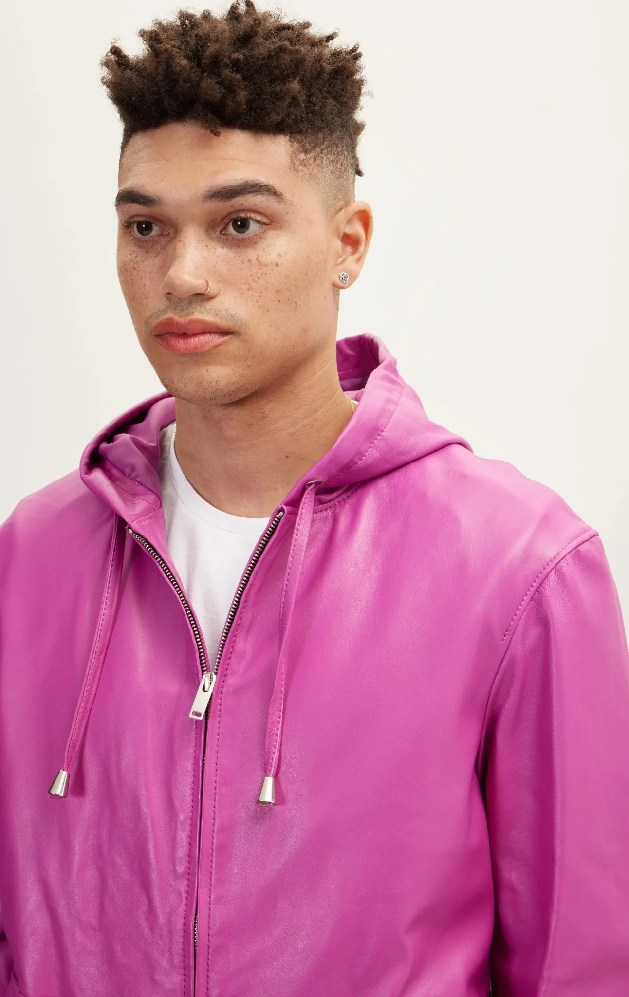 Genuine Leather Hooded Sweatshirt - Fuchsia