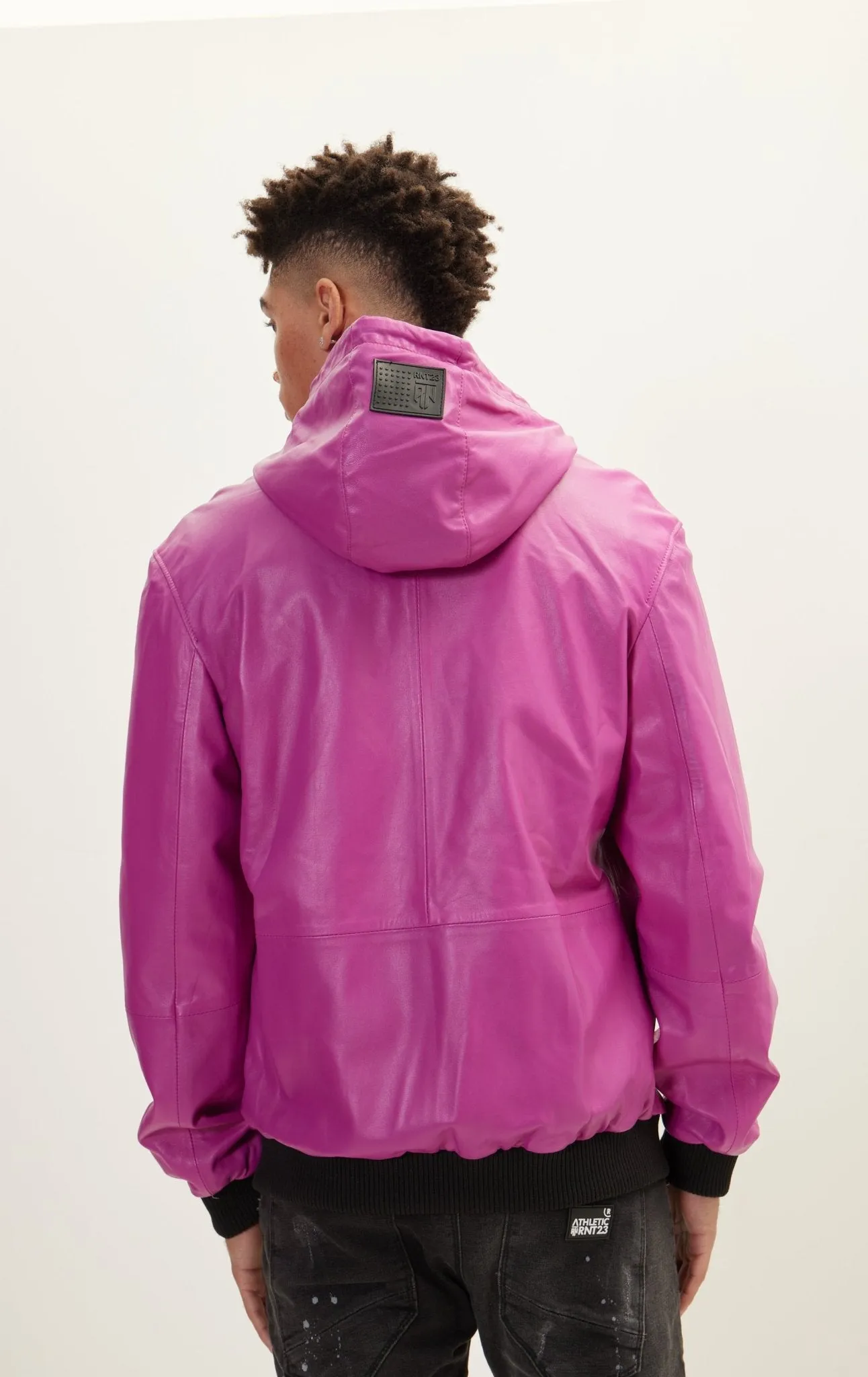 Genuine Leather Hooded Sweatshirt - Fuchsia