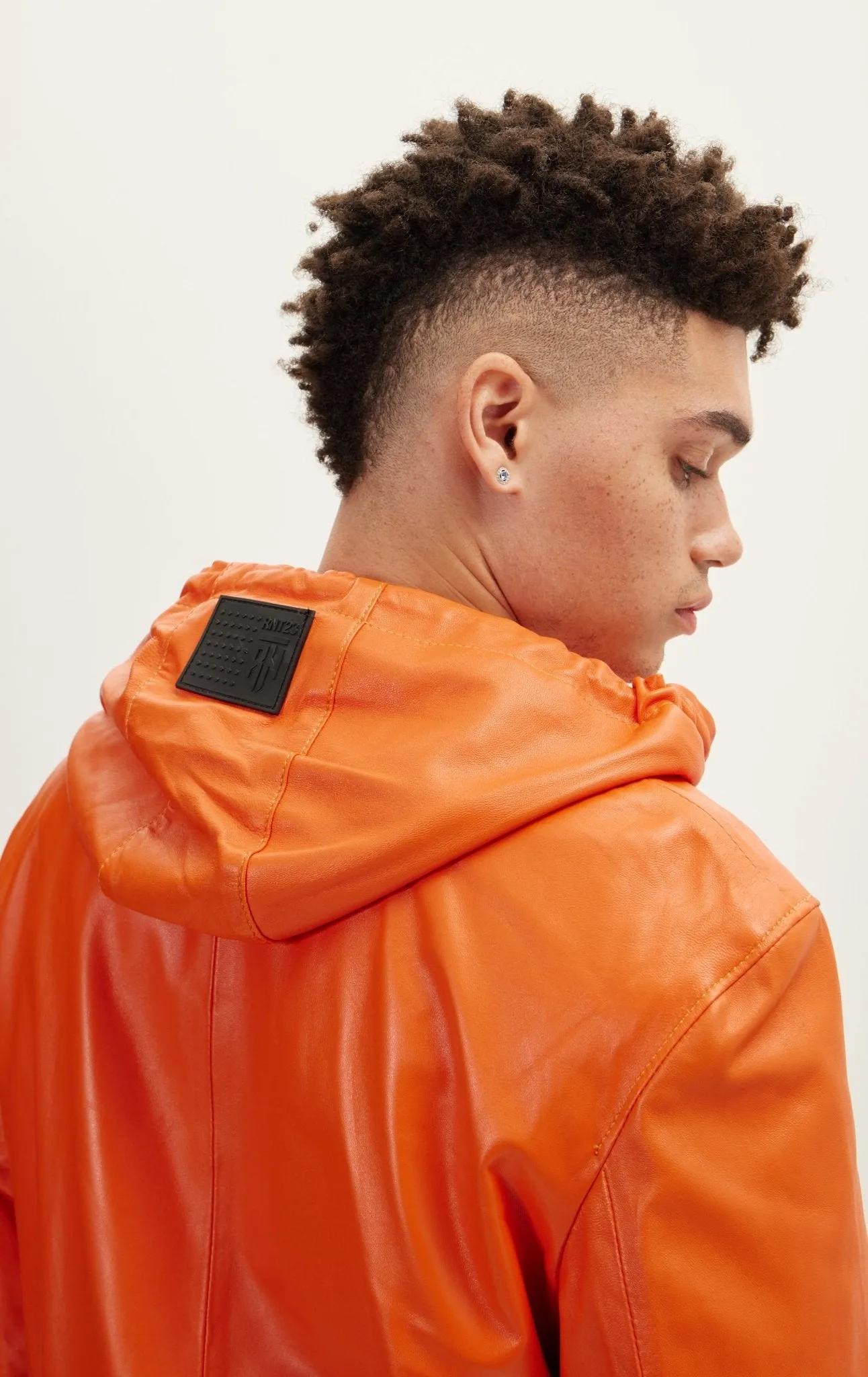 Genuine Leather Hooded Sweatshirt - Orange