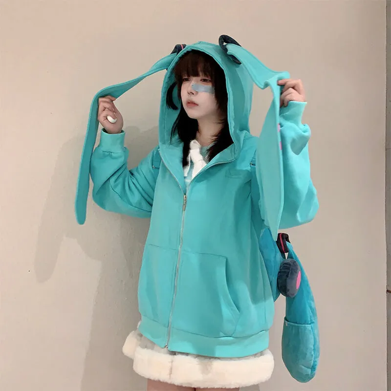 Hatsune Miku Long Turquoise Twintails Hat Full Zip Jacket