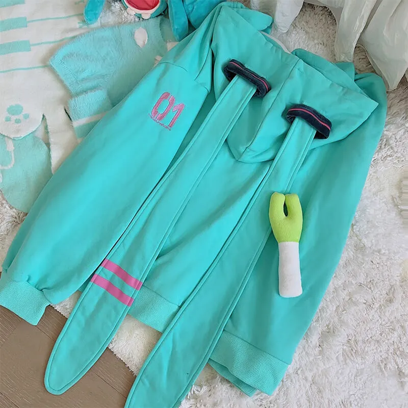Hatsune Miku Long Turquoise Twintails Hat Full Zip Jacket