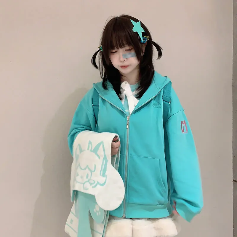 Hatsune Miku Long Turquoise Twintails Hat Full Zip Jacket
