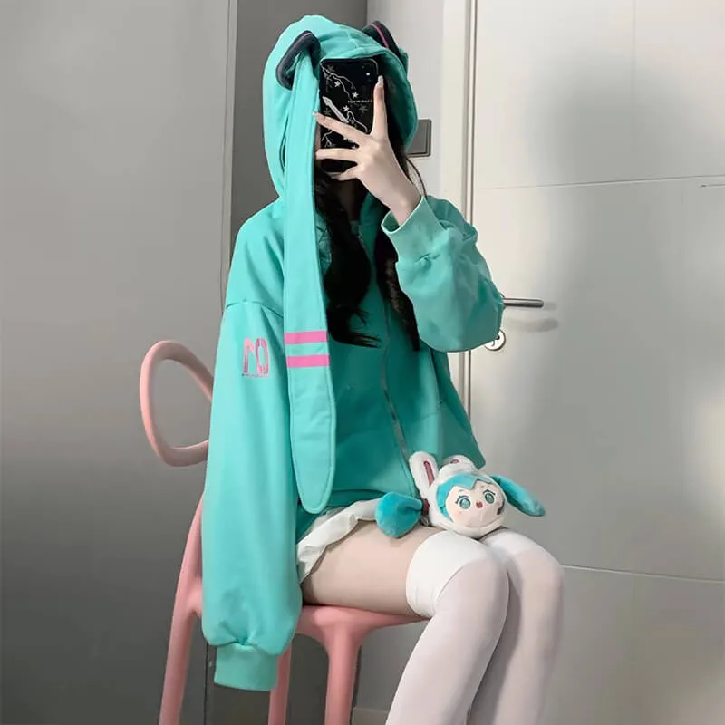Hatsune Miku Long Turquoise Twintails Hat Full Zip Jacket
