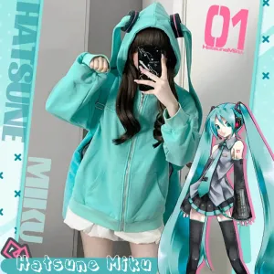 Hatsune Miku Long Turquoise Twintails Hat Full Zip Jacket