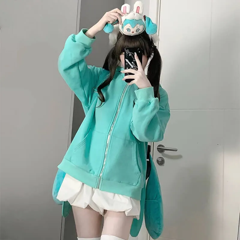 Hatsune Miku Long Turquoise Twintails Hat Full Zip Jacket