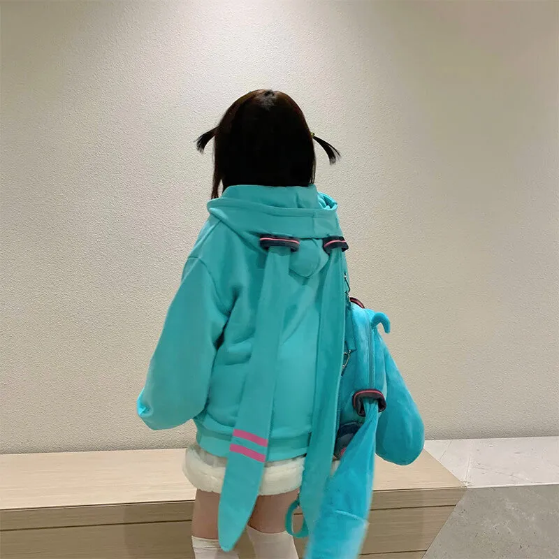 Hatsune Miku Long Turquoise Twintails Hat Full Zip Jacket