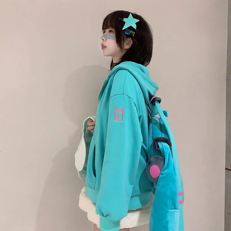 Hatsune Miku Long Turquoise Twintails Hat Full Zip Jacket