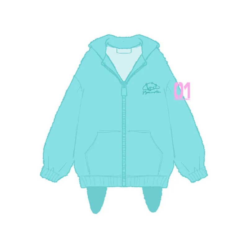 Hatsune Miku Long Turquoise Twintails Hat Full Zip Jacket