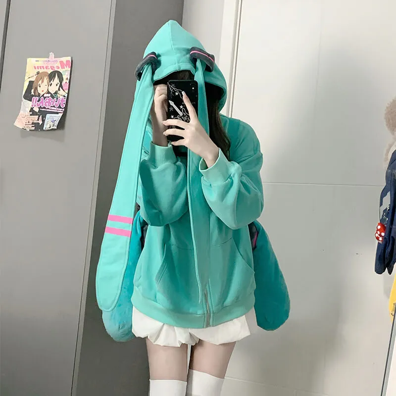 Hatsune Miku Long Turquoise Twintails Hat Full Zip Jacket