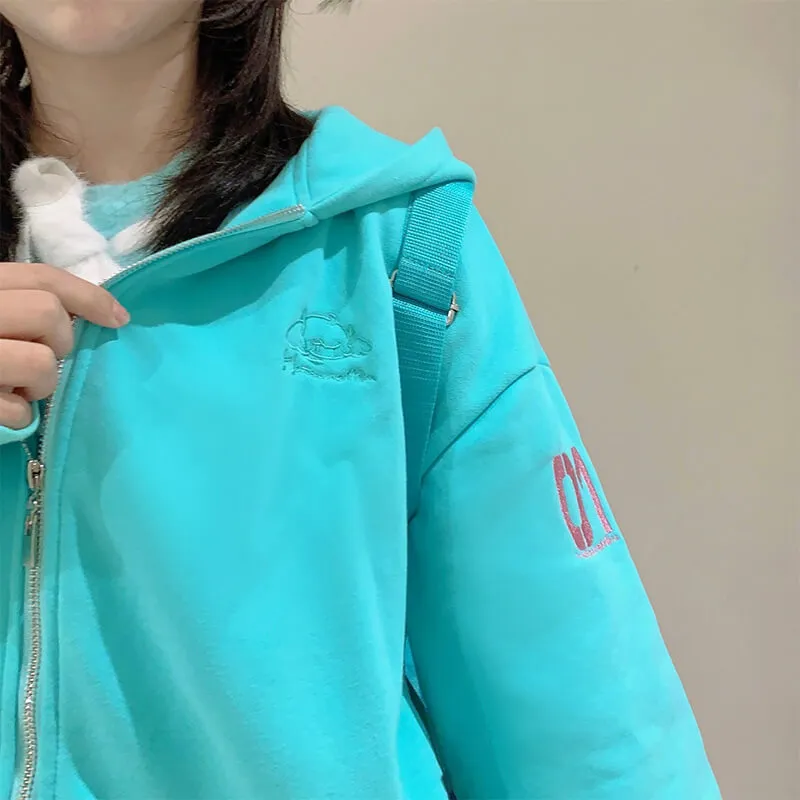 Hatsune Miku Long Turquoise Twintails Hat Full Zip Jacket