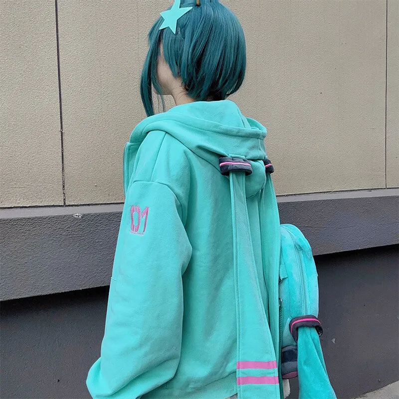 Hatsune Miku Long Turquoise Twintails Hat Full Zip Jacket