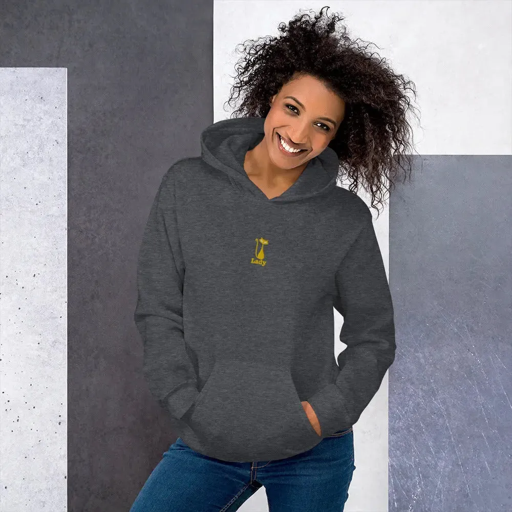 hoodie "Cat Lady" - "I Live, I Love, I Vote" Navy-gold embroidery