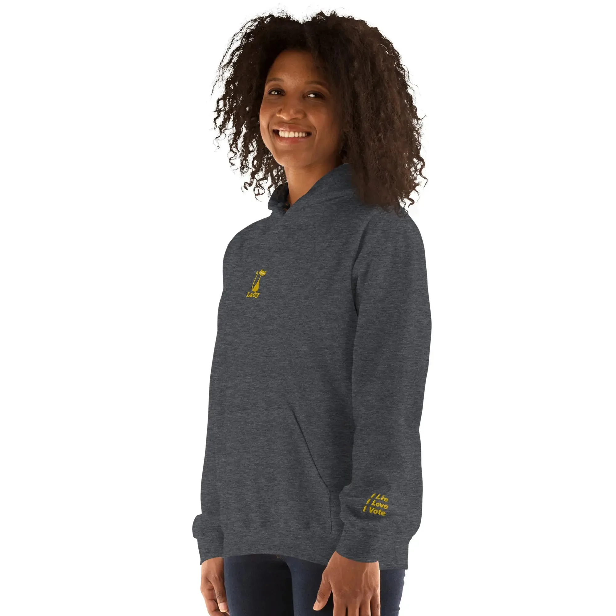 hoodie "Cat Lady" - "I Live, I Love, I Vote" Navy-gold embroidery