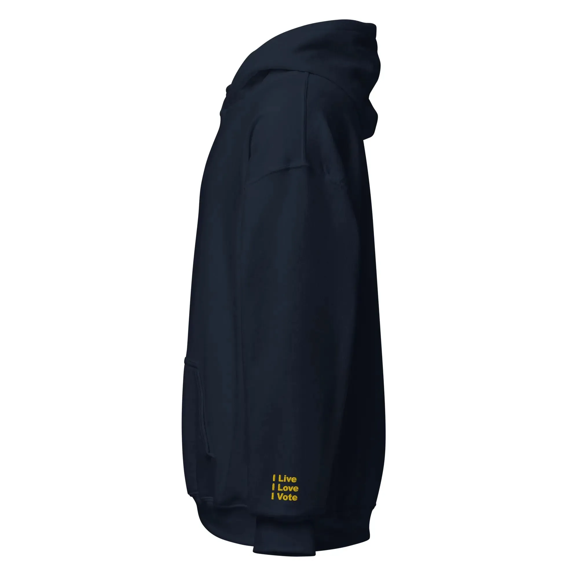 hoodie "Cat Lady" - "I Live, I Love, I Vote" Navy-gold embroidery
