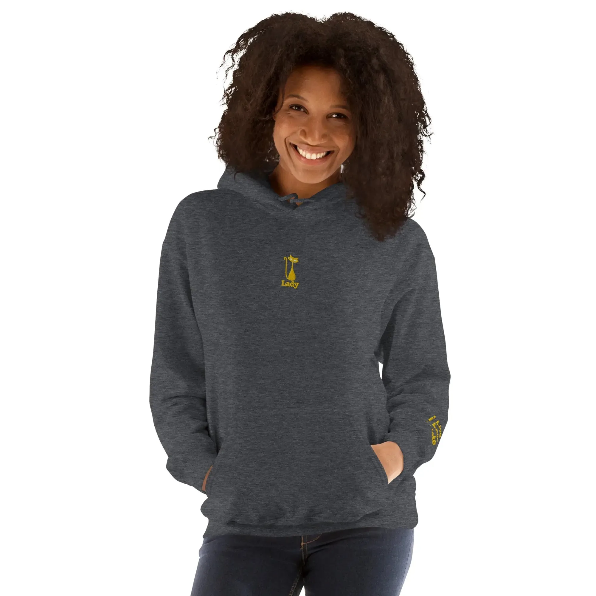 hoodie "Cat Lady" - "I Live, I Love, I Vote" Navy-gold embroidery