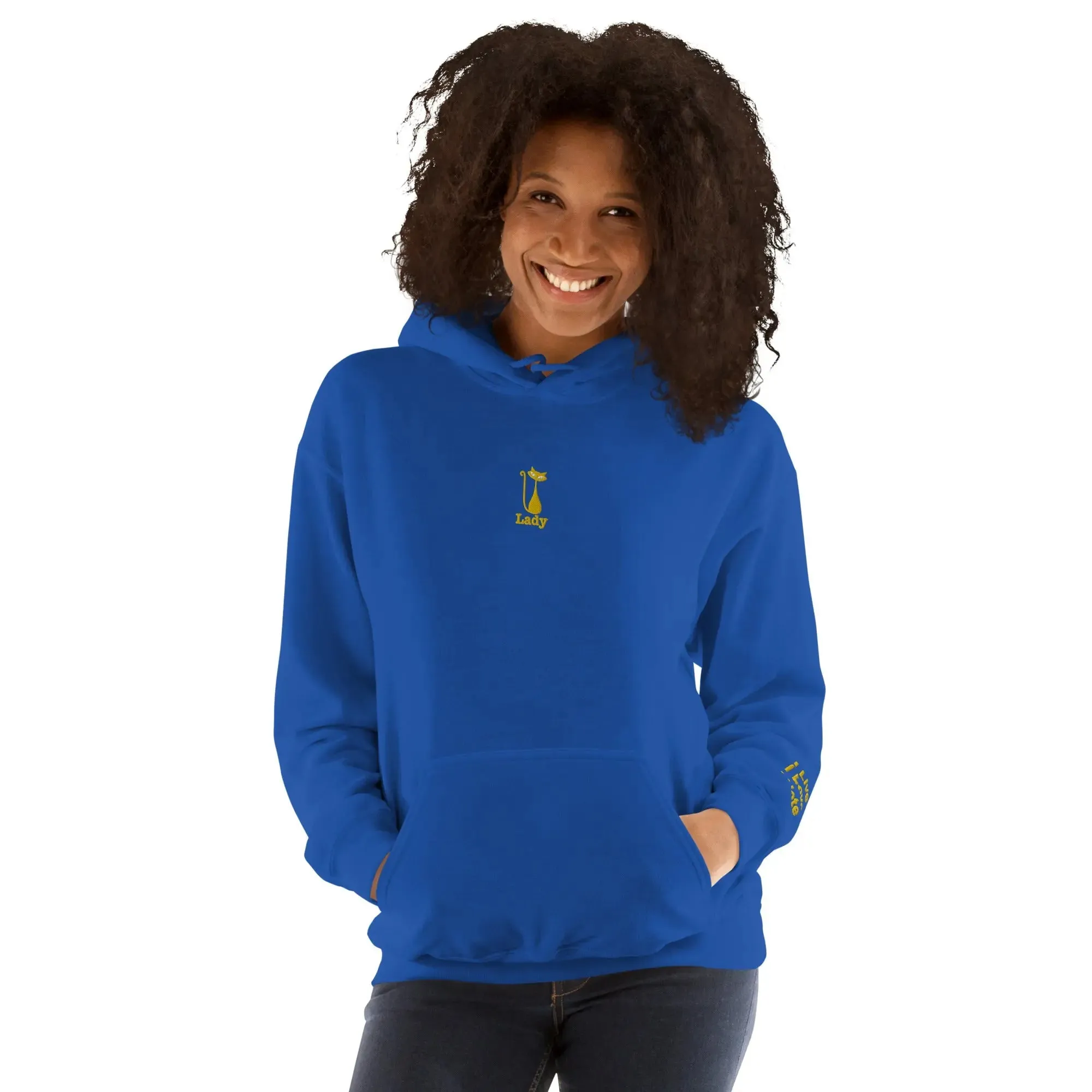 hoodie "Cat Lady" - "I Live, I Love, I Vote" Navy-gold embroidery