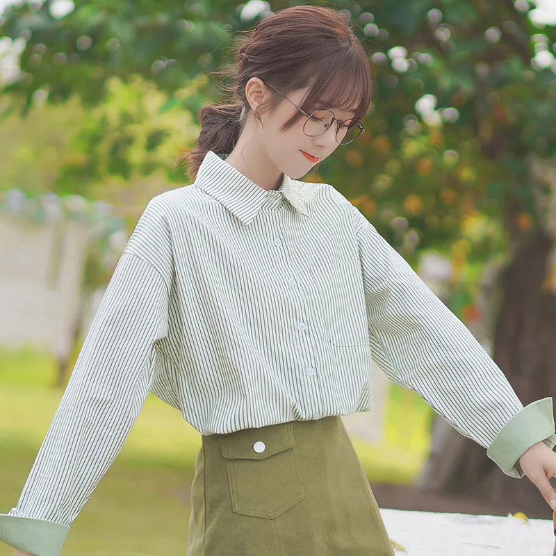 Kawaii Fashion Girl Vertical Striped Shirt