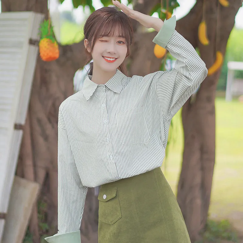 Kawaii Fashion Girl Vertical Striped Shirt