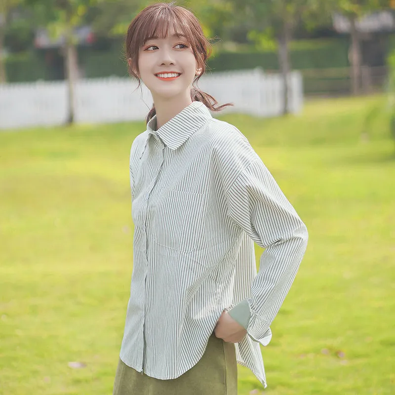 Kawaii Fashion Girl Vertical Striped Shirt
