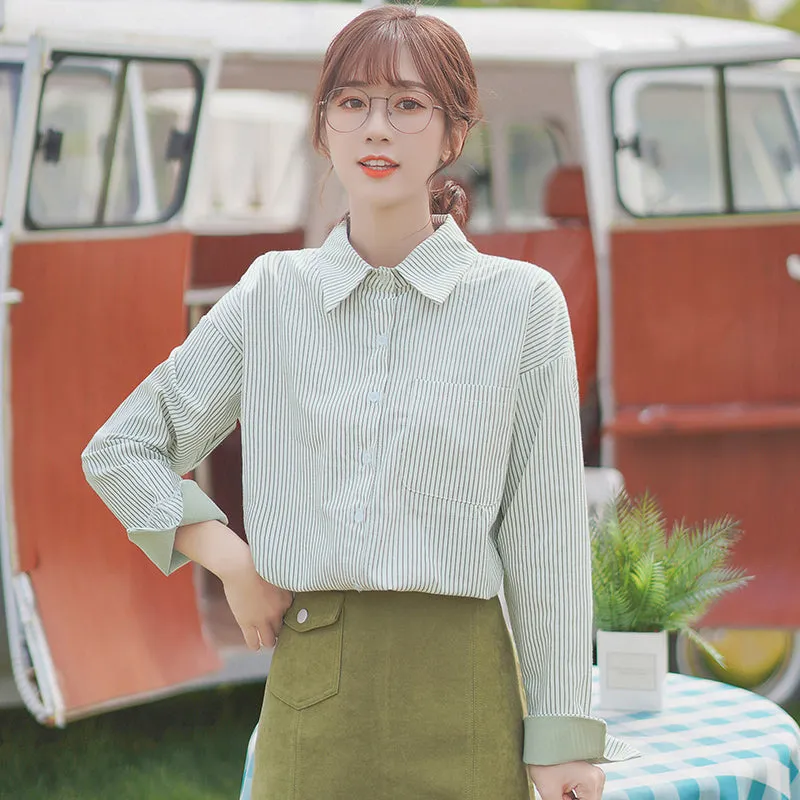 Kawaii Fashion Girl Vertical Striped Shirt