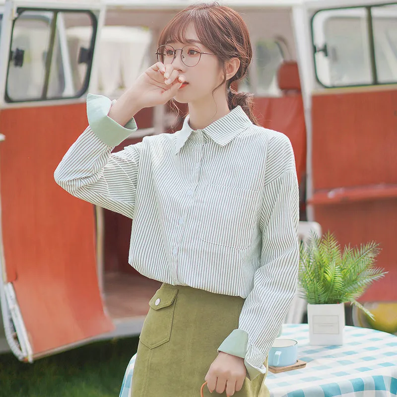 Kawaii Fashion Girl Vertical Striped Shirt