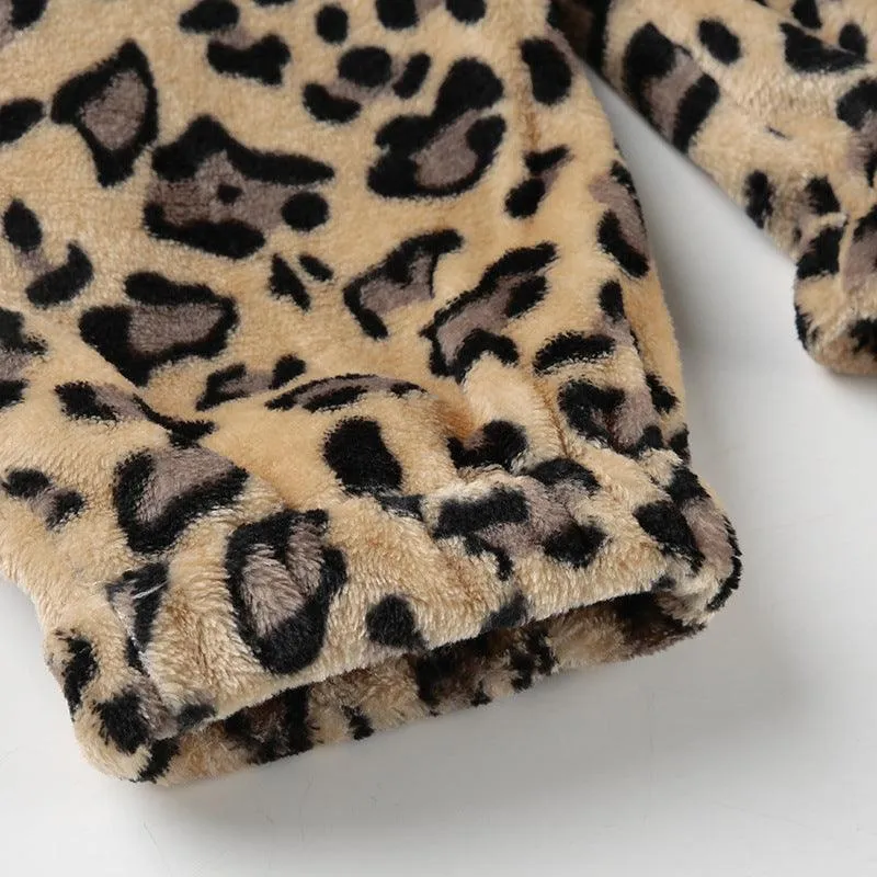 Leopard Print Faux Fur Zip-Up Hoodie