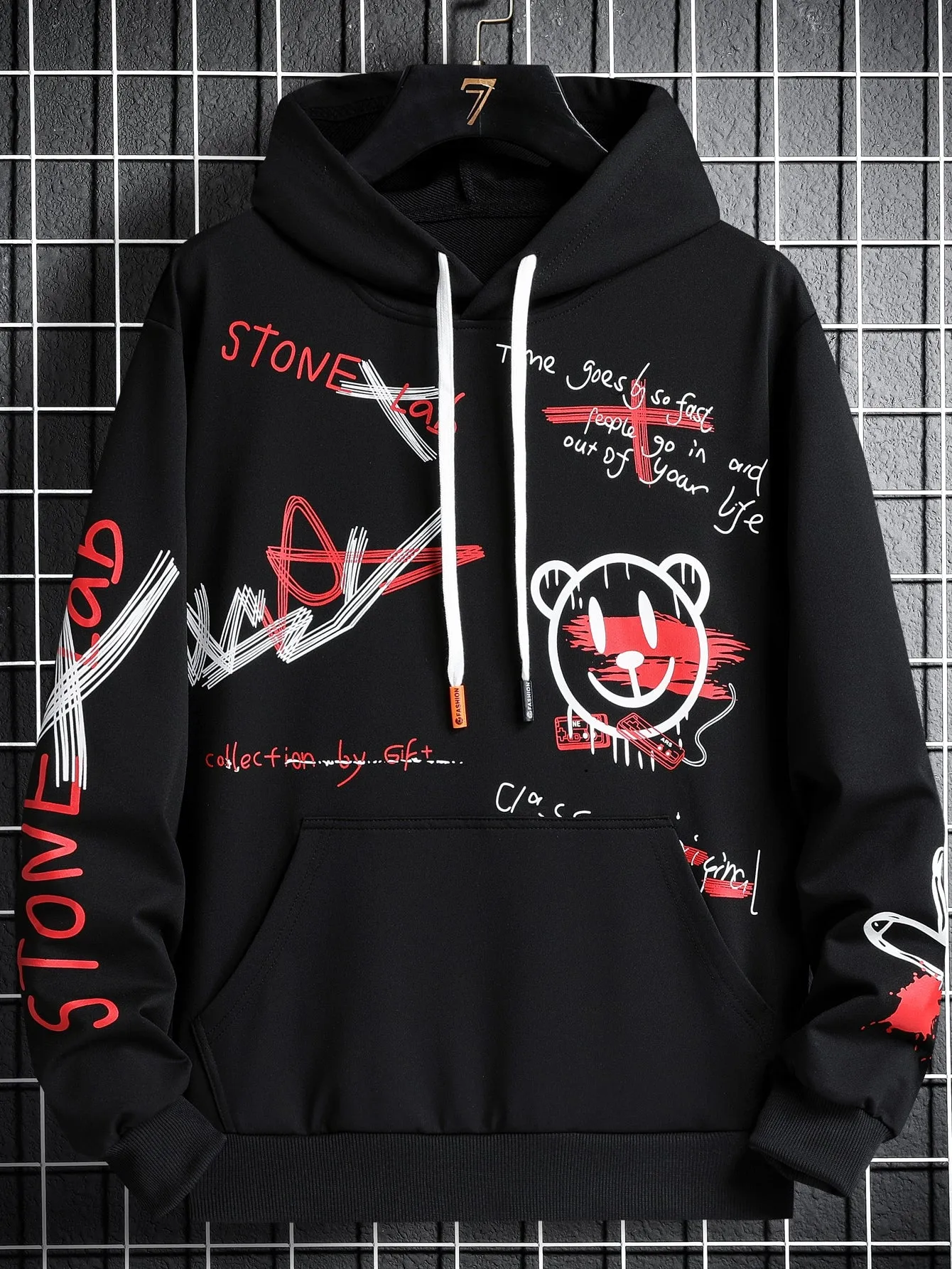 Manfinity Dauomo Men Bear And Letter Graphic Drawstring Hoodie