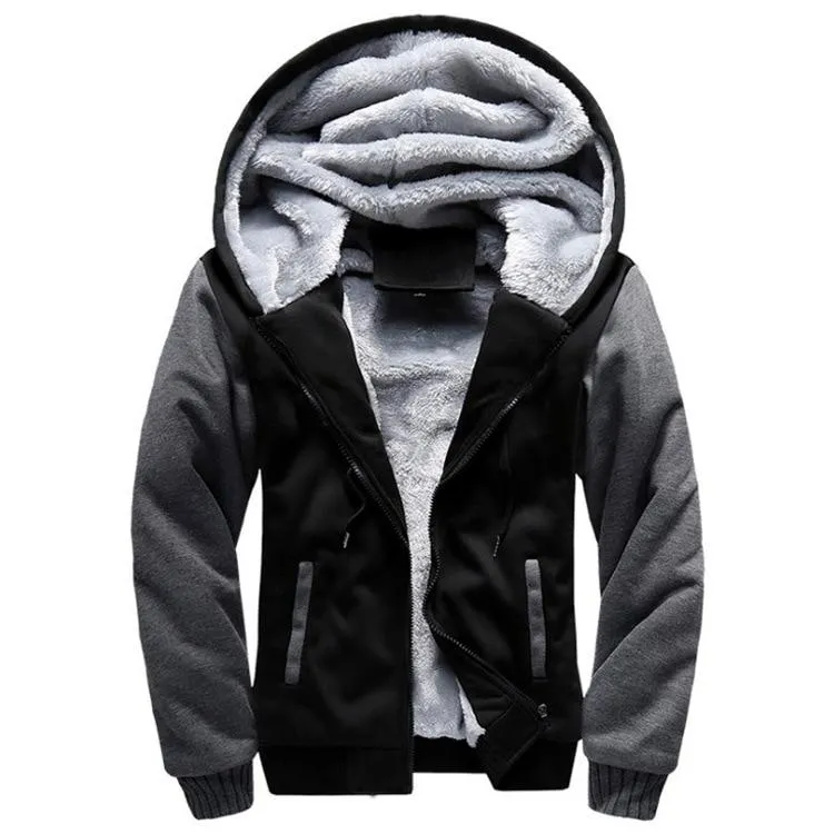 Men Winter Thick Warm Fleece Zip Up Hoodie