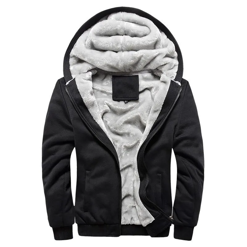 Men Winter Thick Warm Fleece Zip Up Hoodie