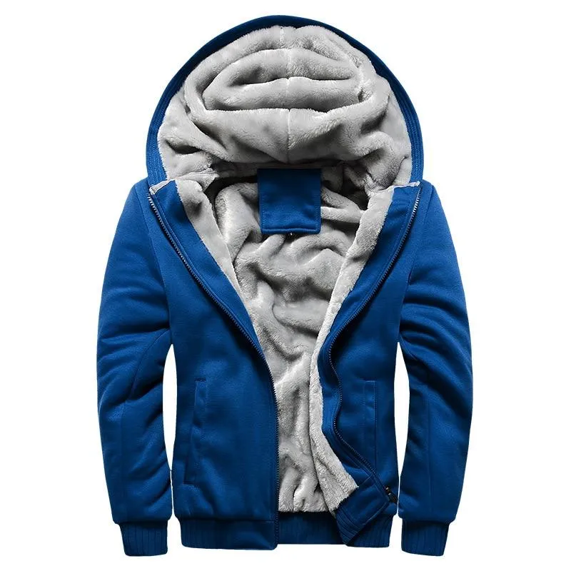 Men Winter Thick Warm Fleece Zip Up Hoodie